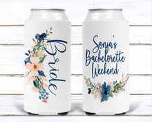 Load image into Gallery viewer, Floral Slim party huggers. Skinny can party favors. Personalized Birthday or Bachelorette Party Favors. Slim Can Floral Wedding party favor!

