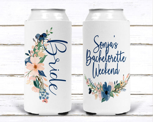 Floral Slim party huggers. Skinny can party favors. Personalized Birthday or Bachelorette Party Favors. Slim Can Floral Wedding party favor!