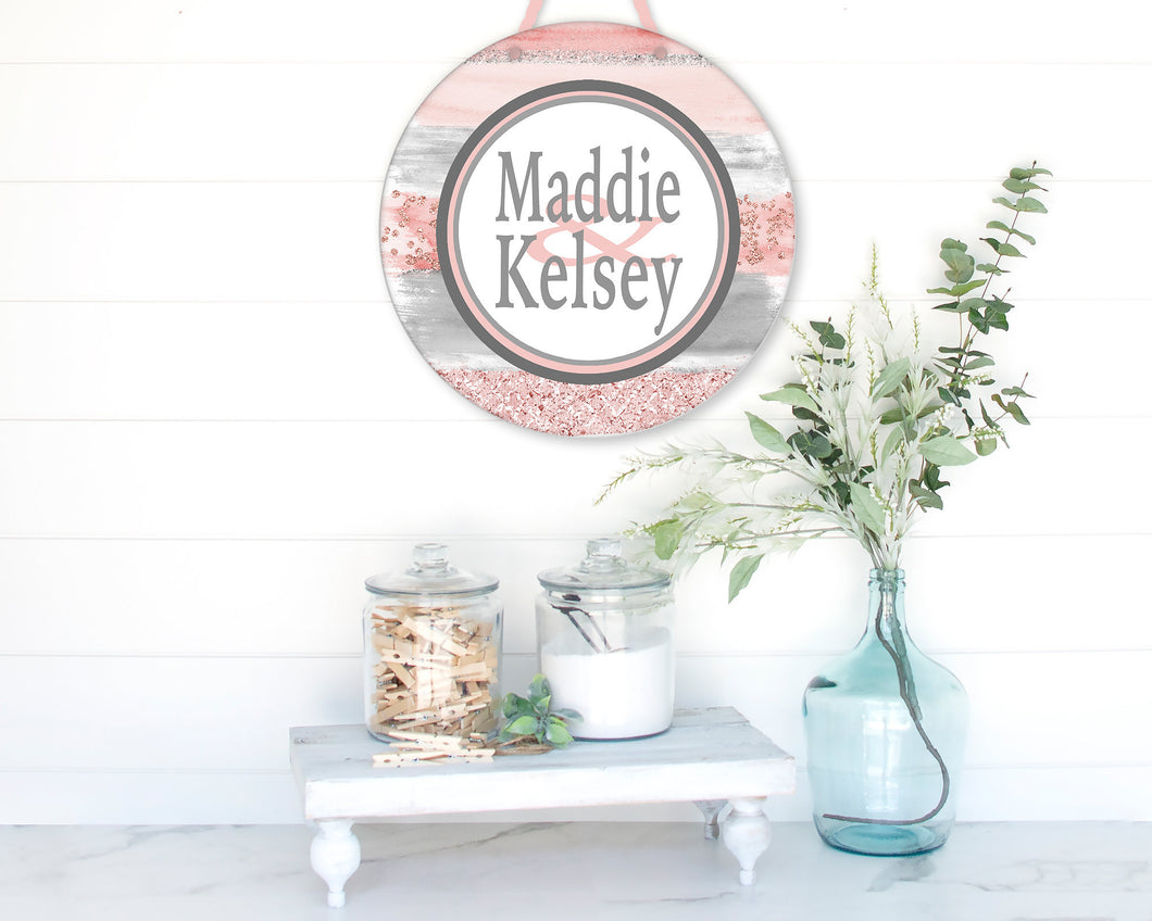Blush and Gray Roommates Personalized Dorm Sign