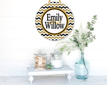 Load image into Gallery viewer, Gold Glitter Chevron Personalized Room Sign. Great on a dorm door! Monogram or Names.Triples or Quads too!
