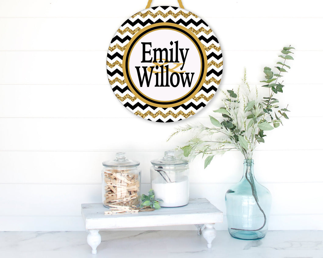 Gold Glitter Chevron Personalized Room Sign. Great on a dorm door! Monogram or Names.Triples or Quads too!