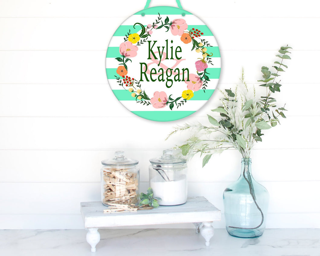 Striped Wreath Door Sign. Perfect baby gift or Great Dorm room decor!
