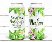 Load image into Gallery viewer, Palm Leaves Party Huggers. Slim Can Wedding or Bachelorette Party Favors. Tropical Beach Girl&#39;s Weekend or Family Vacation. Birthday Favors!
