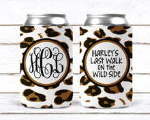 Load image into Gallery viewer, White Leopard Huggers. Animal Print Huggers. Monogram Bachelorette or Birthday Party Favors. Personalized Party Huggers!
