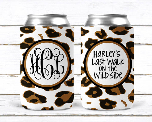 White Leopard Huggers. Animal Print Huggers. Monogram Bachelorette or Birthday Party Favors. Personalized Party Huggers!