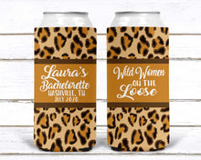 Load image into Gallery viewer, Slim Leopard Party Huggers. Skinny Can Cheetah Bachelorette or Birthday. Leopard Bachelorette Party Favors. Personalized Slim Huggers!
