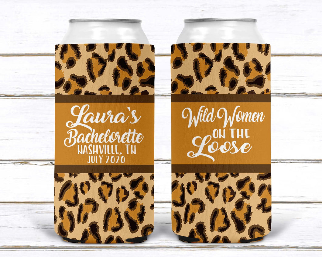 Slim Leopard Party Huggers. Skinny Can Cheetah Bachelorette or Birthday. Leopard Bachelorette Party Favors. Personalized Slim Huggers!