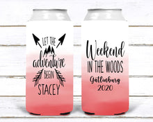 Load image into Gallery viewer, Slim Camping Party Huggers. Bachelorette or Girls Weekend Camping Favors! Glamping Party. Slim Mountain Birthday Favors! Slim Camp Birthday.
