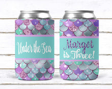 Load image into Gallery viewer, Mermaid party huggers. Mermaid party favors. Personalized Mermaid Birthday or Bachelorette Party Favors. Slim Can Mermaid party favor!
