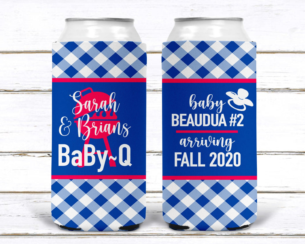 Baby Q Baby Slim Can Favors. BBQ Baby Shower Favors. Baby Shower Favors. Gender Reveal Party Favors. Personalized Baby Q Coolies!