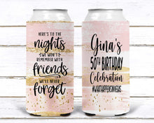 Load image into Gallery viewer, Rose Gold &quot;Glitter&quot; Party Huggers. Slim Can Party. Personalized Bachelorette Party favors. Birthday Party Favors! Rose Gold Party favors.
