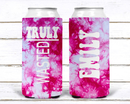 Tie Dye Party Huggers. Hippie 70's tie dye Birthday Party Huggers. Dirty 30. 70's theme Party. The Bride. Slim Can.
