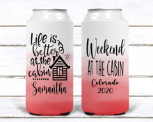 Load image into Gallery viewer, Slim Camping Party Huggers. Bachelorette or Girls Weekend Camping Favors! Glamping Party. Slim Mountain Birthday Favors! Slim Camp Birthday.
