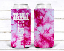Load image into Gallery viewer, Tie Dye Party Huggers. Hippie 70&#39;s tie dye Birthday Party Huggers. Dirty 30. 70&#39;s theme Party. The Bride. Slim Can.
