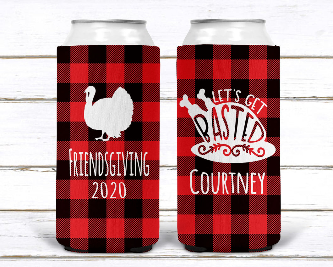 Friendsgiving Plaid Slim Party Huggers. Plaid Thanksgiving Party Favors. Turkey Party Favors! Friendsgiving Party! Plaid Skinny can favors!