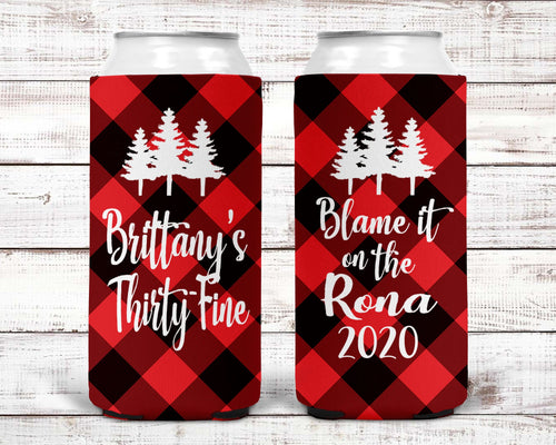 Plaid Slim party huggers. Skinny can party favors. Personalized Birthday or Bachelorette Party Favors. Flannel Fling bachelorette party!