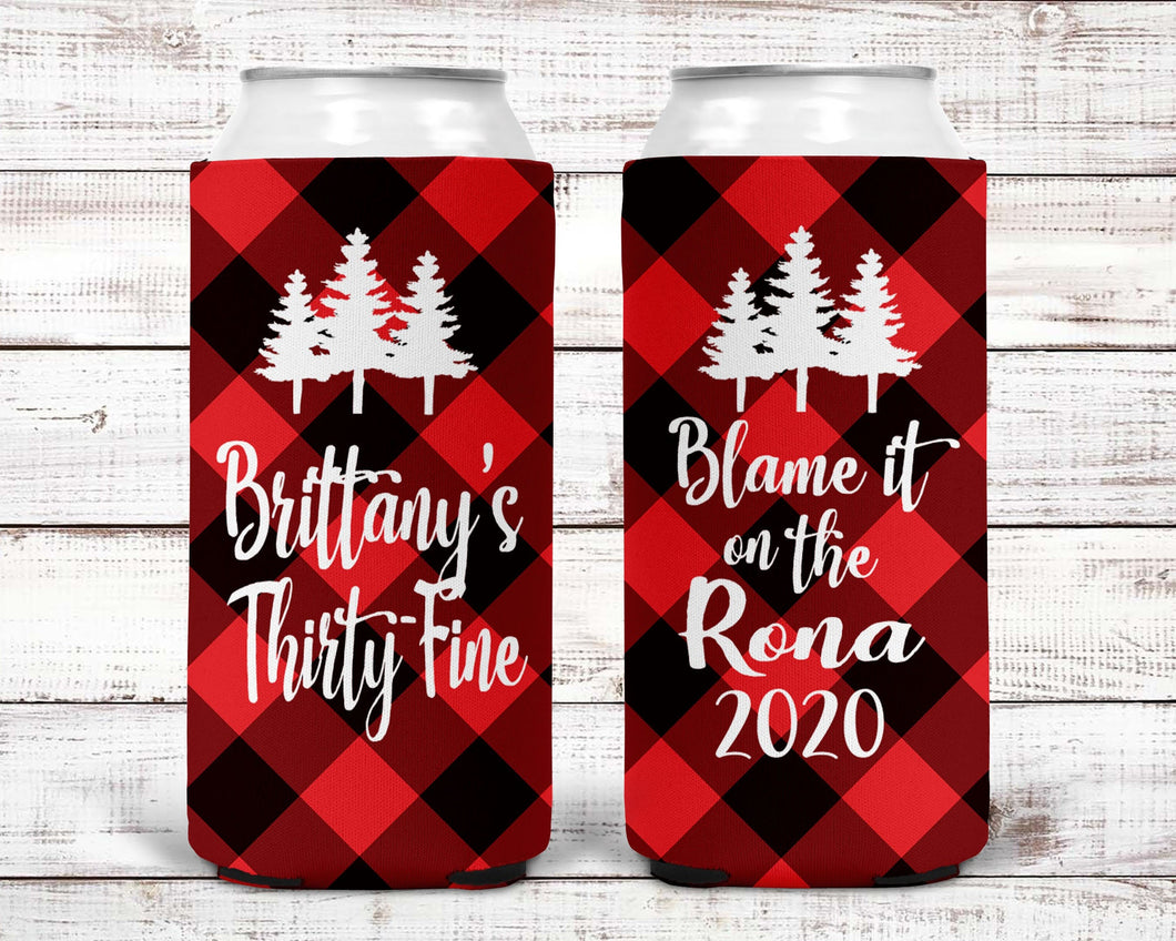 Plaid Slim party huggers. Skinny can party favors. Personalized Birthday or Bachelorette Party Favors. Flannel Fling bachelorette party!