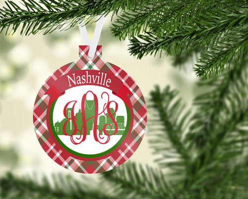 Nashville Ornament. Monogrammed Nashville Christmas Gift! Great Nashville Stocking Stuffer! Personalized Nashville Ornament!