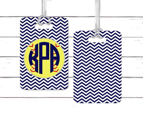 Softball Chevron Bag Tag. Personalized Softball bag tag! Monogrammed Softball gift. Great team or Coaches gift.