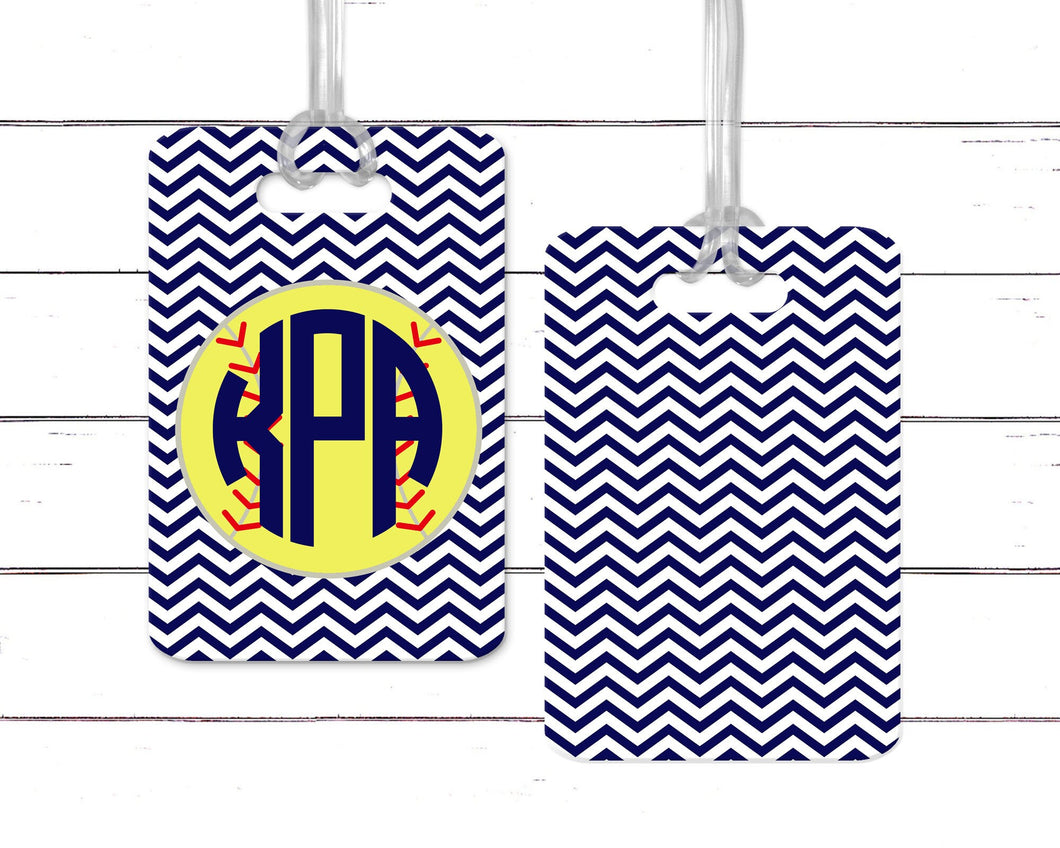 Softball Chevron Bag Tag. Personalized Softball bag tag! Monogrammed Softball gift. Great team or Coaches gift.