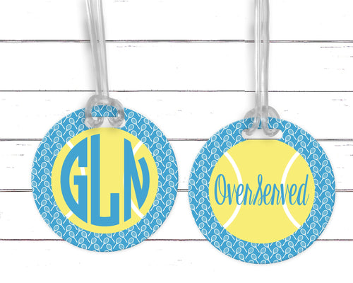 Personalized Tennis Luggage Tag. Great for a Tennis bag or diaper bag too! Birthday or Bachelorette gift. Monogram or full name