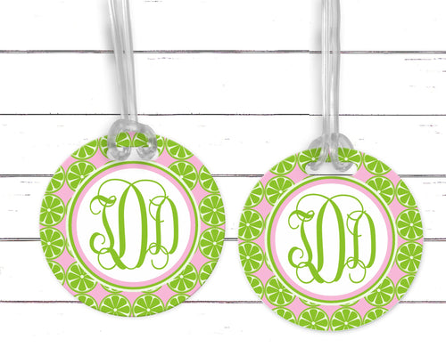 Lime Slices Monogrammed Bag Tags. baby or birthday gift. Great on a diaper bag, backpack or a suitcase! preppy luggage tag.