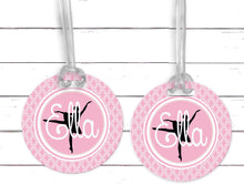 Load image into Gallery viewer, Ballet Dancer Bag Tag. Monogrammed Ballet gift. Great Baby Shower or Ballet Birthday gift! Diaper bag or backpack too.

