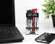 Load image into Gallery viewer, Firefighter Phone Stand. Personalized Firefighter gift! Fire Chief, Detective, Officer, Sheriff gift Fire Rescue Gift. Fire Marshall
