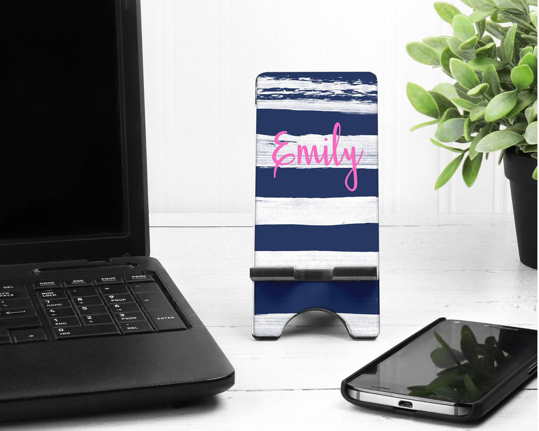 Navy and White Cell Phone Stand. Name or Monogram! Personalized phone stand! Great custom teacher gift! Personalized Gift for Mom Sister!