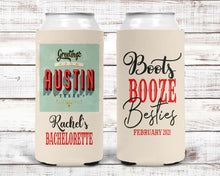 Load image into Gallery viewer, Austin Party Huggers. Austin Bachelorette or Birthday Party Favors. Austin Party Favors. Slim Can Austin Bachelorette Party!
