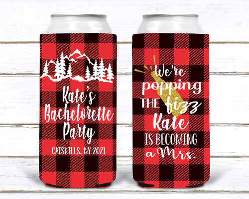Red Flannel Party Huggers. Slim can Engagement or Shower! Plaid Bachelorette or Birthday Party Favors. Red plaid Wedding Party Favors! !