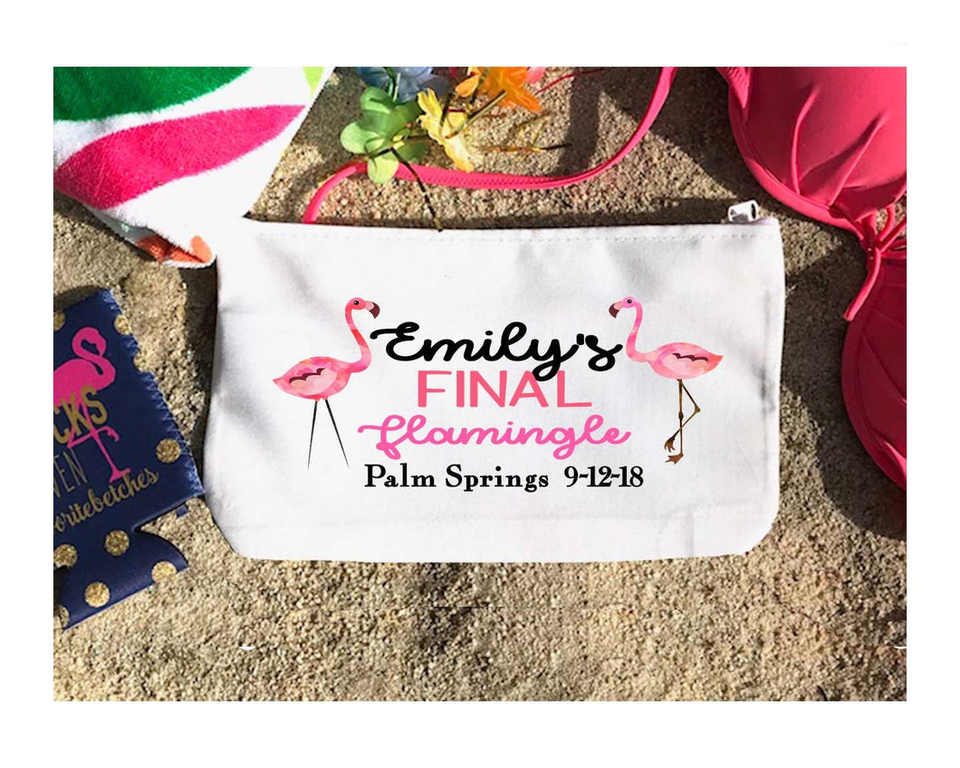 Flamingo Make Up bag. Great Bachelorette or Girls Weekend Favors. Bachelorette Beach Weekend Make up Bag.
