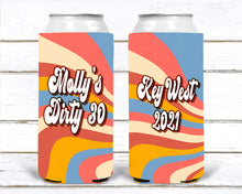 Load image into Gallery viewer, Retro Theme Party Favors. 70s theme 40 50 60 70th Birthday Party Huggers. 70&#39;s Retro Birthday or Bachelorette. 70&#39;s theme Party Favors.
