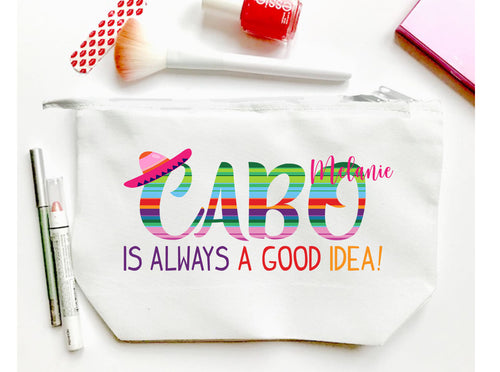 Fiesta Party Make Up bag. Great Bachelorette or Girls Weekend Favors. Cabo Bachelorette Fiesta Weekend Make up Bag.Mexican Vacation favors