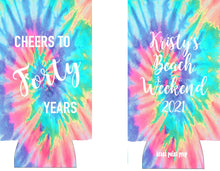 Load image into Gallery viewer, Tie Dye Personalized Huggers. 70s theme Party Favors. Tie Dye Party Favors! Disco theme Hippie 70&#39;s Birthday or Bachelorette Party Favors!
