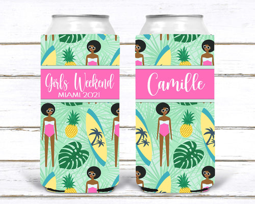 Tropical girls Party Huggers. Beach Birthday or Bachelorette Party Favors. African American Girl's Weekend. Beach Vacation Party Favors.
