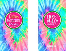 Load image into Gallery viewer, Tie Dye Personalized Huggers. Lake or River Party Favors. Tie Dye Party Favors! 70&#39;s Birthday or  Bachelorette Tubing Party Favors!
