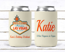 Load image into Gallery viewer, Vegas Party Cans. Vegas Slim Bachelorette or Birthday Girl&#39;s weekend Favors. Vegas Bachelorette Party Favors. Custom vegas Party huggers.
