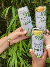 Load image into Gallery viewer, Palm Leaves Party Huggers. Slim Can Wedding or Bachelorette Party Favors. Beach Girl&#39;s Weekend or Family Vacation .
