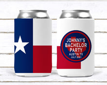 Load image into Gallery viewer, Texas Party Huggers. Texas Flag Bachelor Party Gifts. Texas Birthday Favors. Flag Party Huggers. Austin, Dallas, Houston Party!
