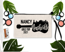 Load image into Gallery viewer, Nashville Make Up bag. Custom Nashville Bachelorette or Girls Weekend Favors. Nashville Weekend Favor Bag. Personalized Nashville bag!
