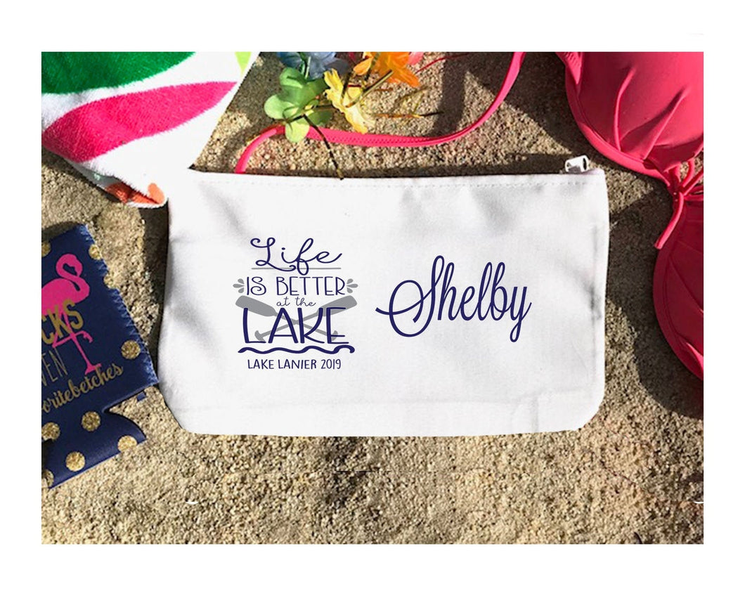 Lake Party Make Up bag. Great Lake Bachelorette or Girls Weekend Favors. Float Bachelorette Beach Weekend Make up Bag. Beach Wedding Favors.