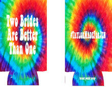 Load image into Gallery viewer, Tie Dye Slim party huggers. Skinny can party favors. Personalized Birthday or Bachelorette Party Favors. Slim Can tie dye party favors!
