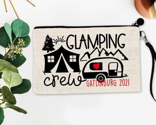 Glamping Linen Make up bag. Personalized Glamping Bachelorette or Girls Weekend Favors. Glamping Cosmetic Bag. Bridesmaid Proposal Gifts!