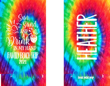 Load image into Gallery viewer, Tie Dye Slim party huggers. Skinny can party favors. Personalized Birthday or Bachelorette Party Favors. Slim Can tie dye party favors!
