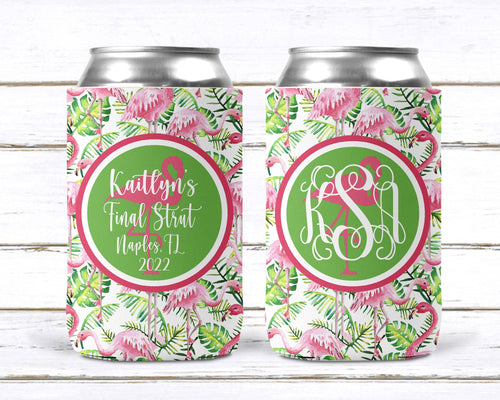 Vintage Flamingo Beverage Huggers. Flamingle Party Favors. Monogram Flamingo Bachelorette Party Favors. Flamingle Party Favors!
