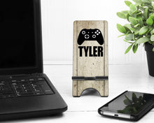 Load image into Gallery viewer, Gamer Phone Stand. Gaming theme Phone Stand, Phone dock for Dorm Rooms, Computer gaming gift. Custom gamer theme gift
