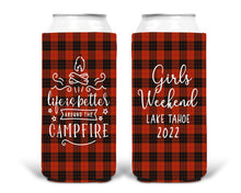 Load image into Gallery viewer, Campfire Party Huggers. Plaid Bachelorette or Birthday Party Favors. Lake Tahoe Asheville Bachelorette Party Favors! Red Plaid Birthday too!
