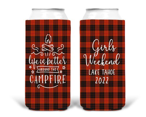 Campfire Party Huggers. Plaid Bachelorette or Birthday Party Favors. Lake Tahoe Asheville Bachelorette Party Favors! Red Plaid Birthday too!