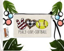 Load image into Gallery viewer, Softball Make Up bag. Custom Softball bag. Softball  Bag. Personalized Softball Team Gift! Softball Gift. Softball coach gift! Custom Bag!
